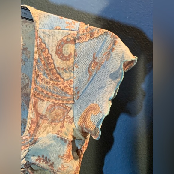 Cha Cha Vente mid dress blue with brown paisley pattern.  Light and fresh sz M - Picture 5 of 9